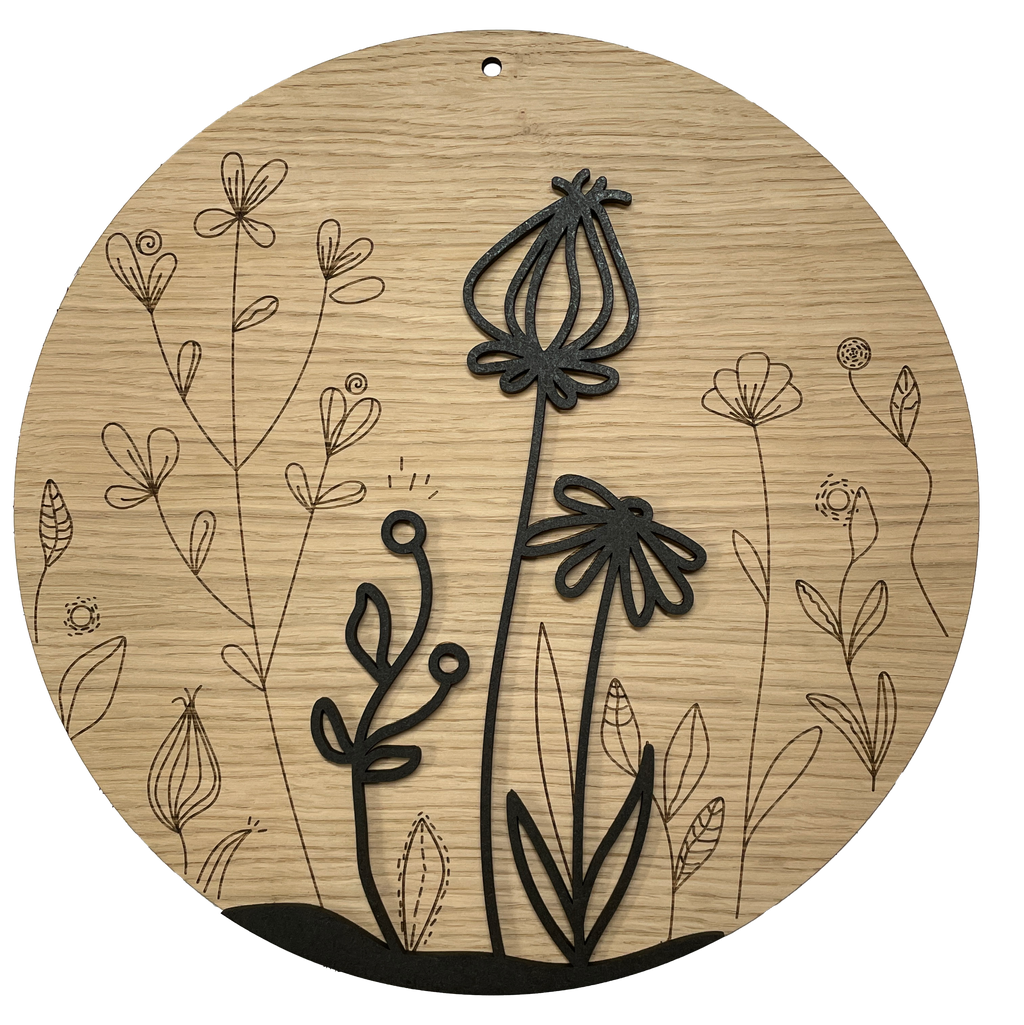 Holzscheibe Eiche - Blumen