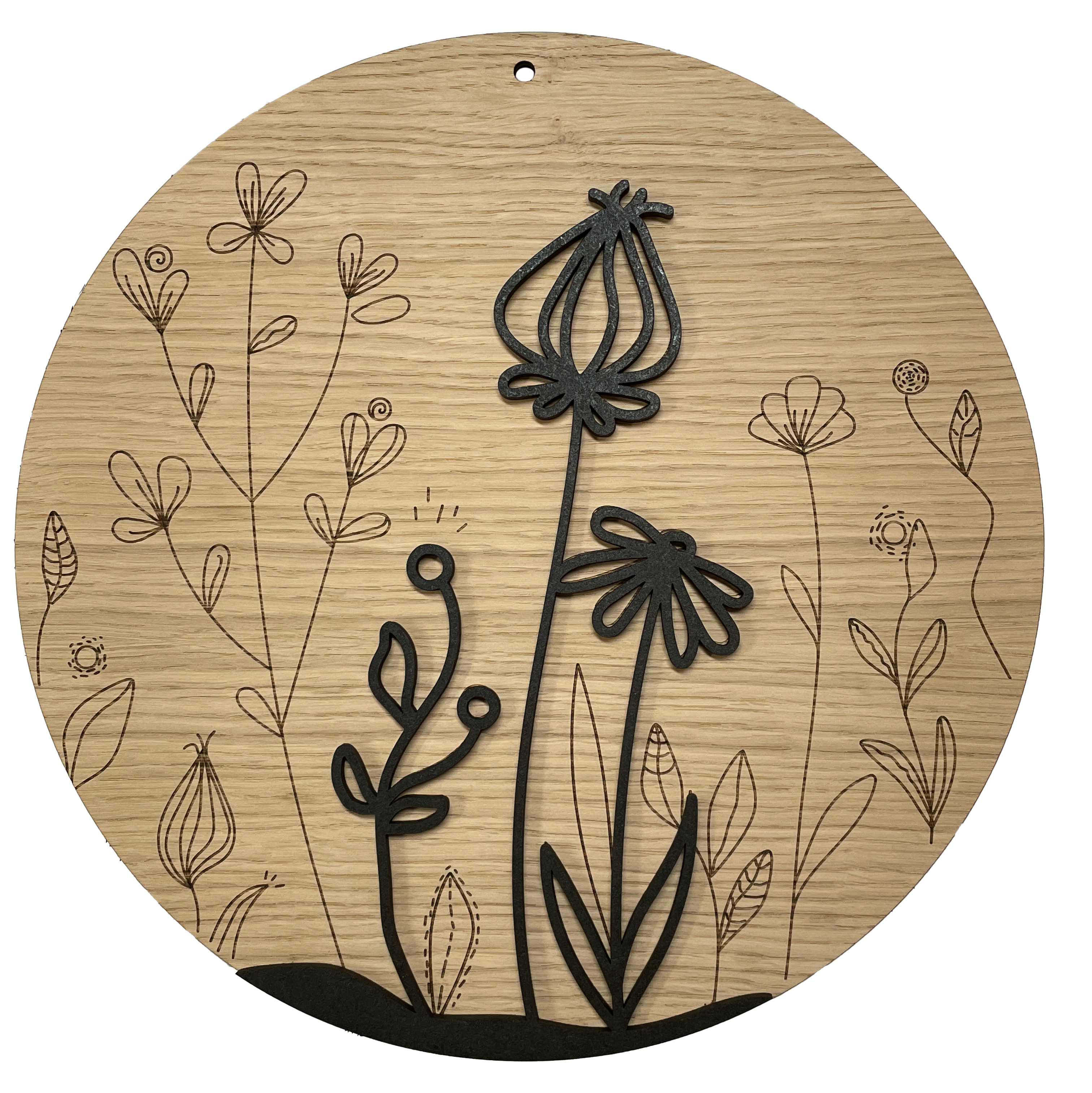 Holzscheibe Eiche - Blumen