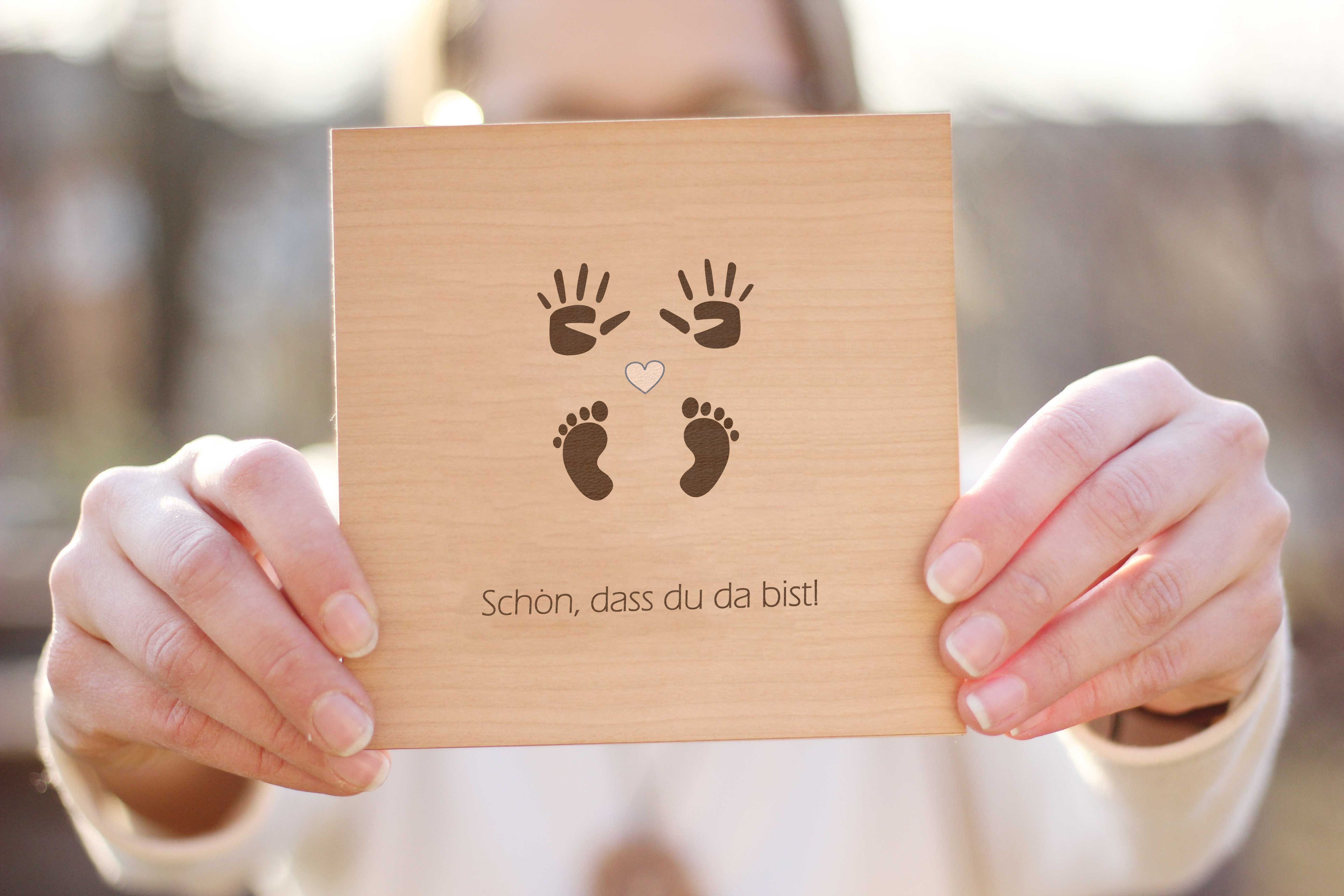 Holzgrusskarte - Schön, dass du da bist!