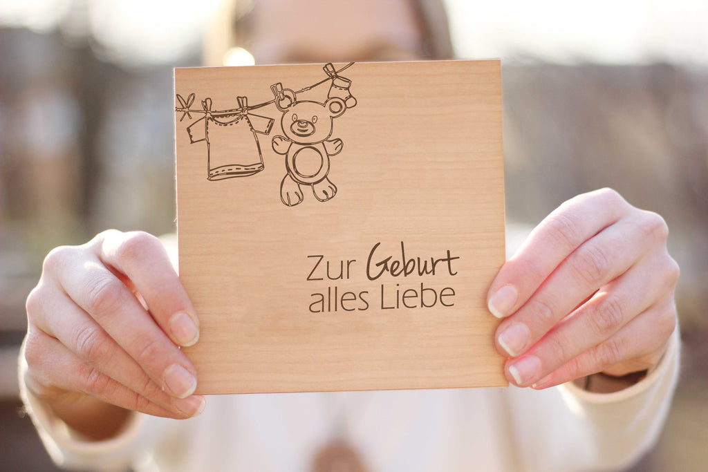 Holzgrusskarte - Zur Geburt alles Liebe