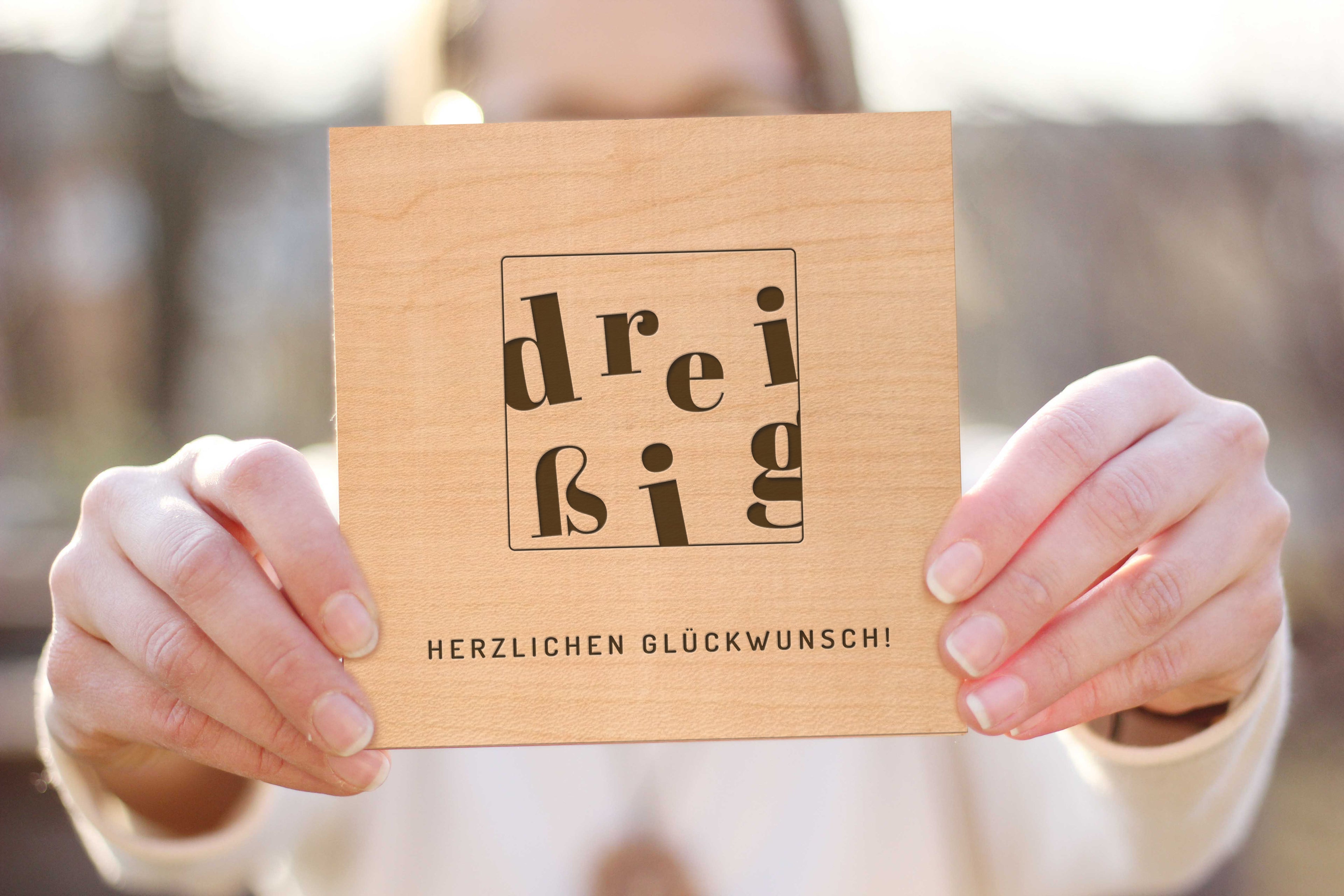 Holzgrusskarte - Glückwunsch runder Geburtstag