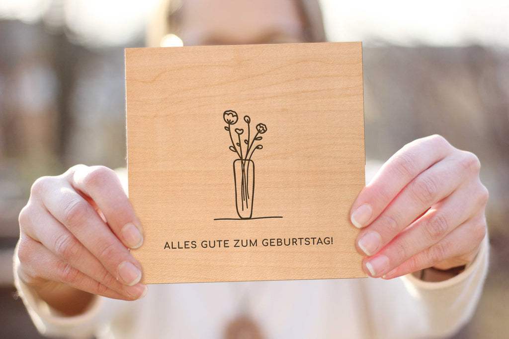 Holzgrusskarte - Alles Gute Blumenvase