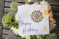 Grußkarte mit Holzsticker - Happy Birthday Sonnenblume