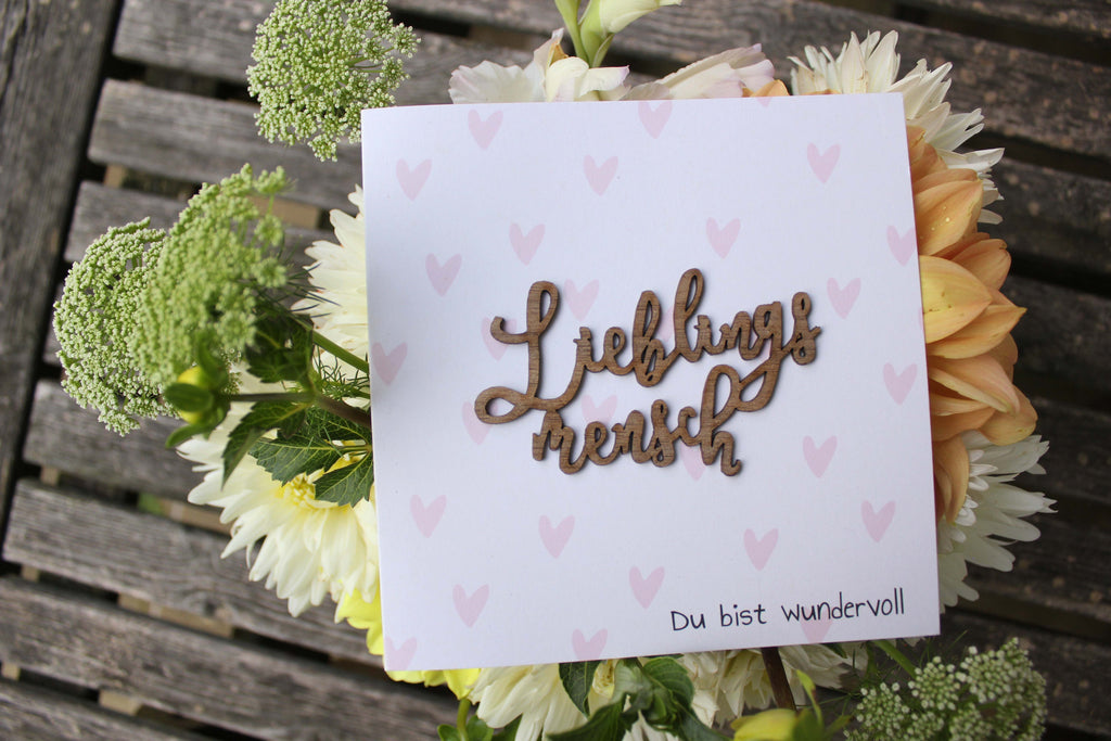 Grußkarte mit Holzsticker - Lieblingsmensch