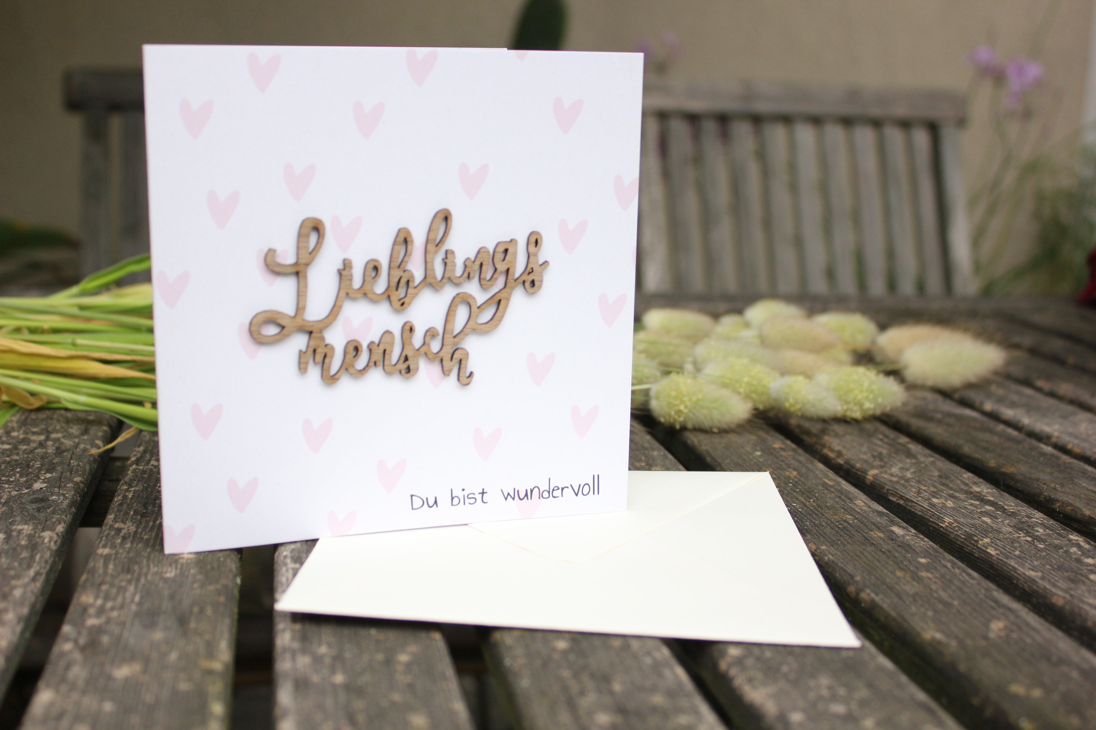 Grußkarte mit Holzsticker - Lieblingsmensch