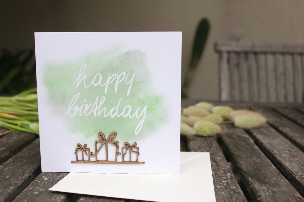 Grußkarte mit Holzsticker - Geschenke