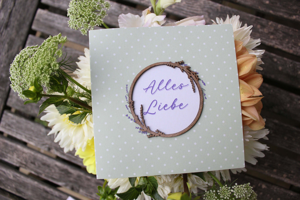 Grußkarte mit Holzsticker - Alles Liebe