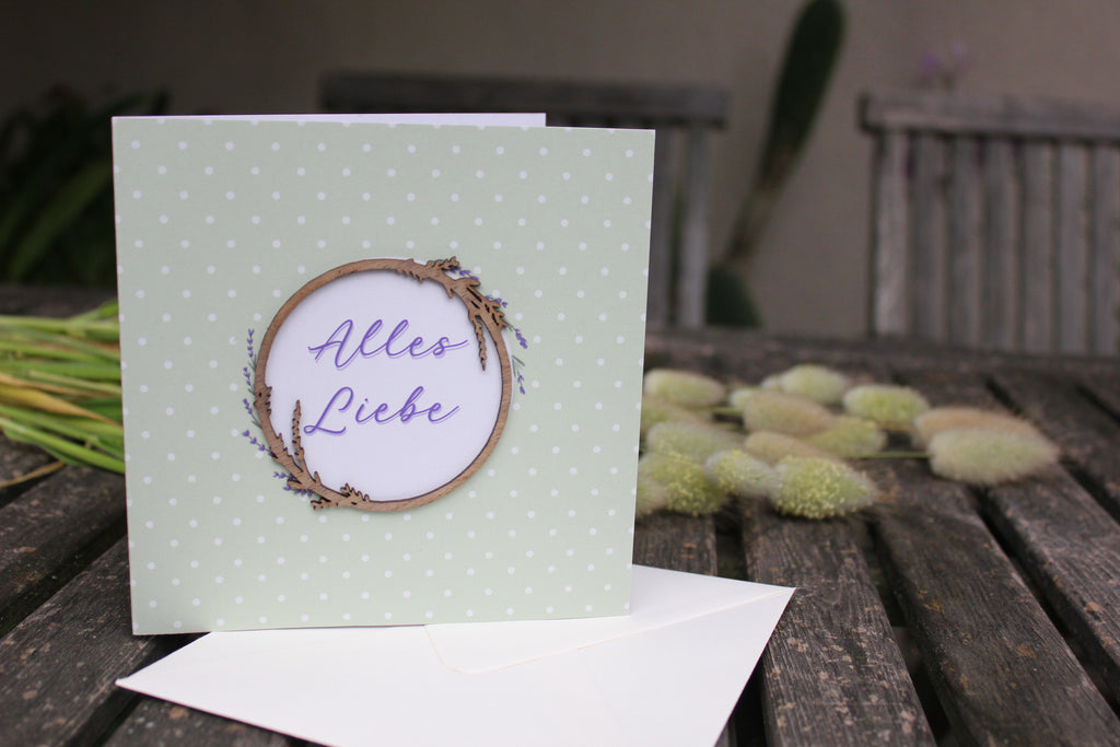Grußkarte mit Holzsticker - Alles Liebe
