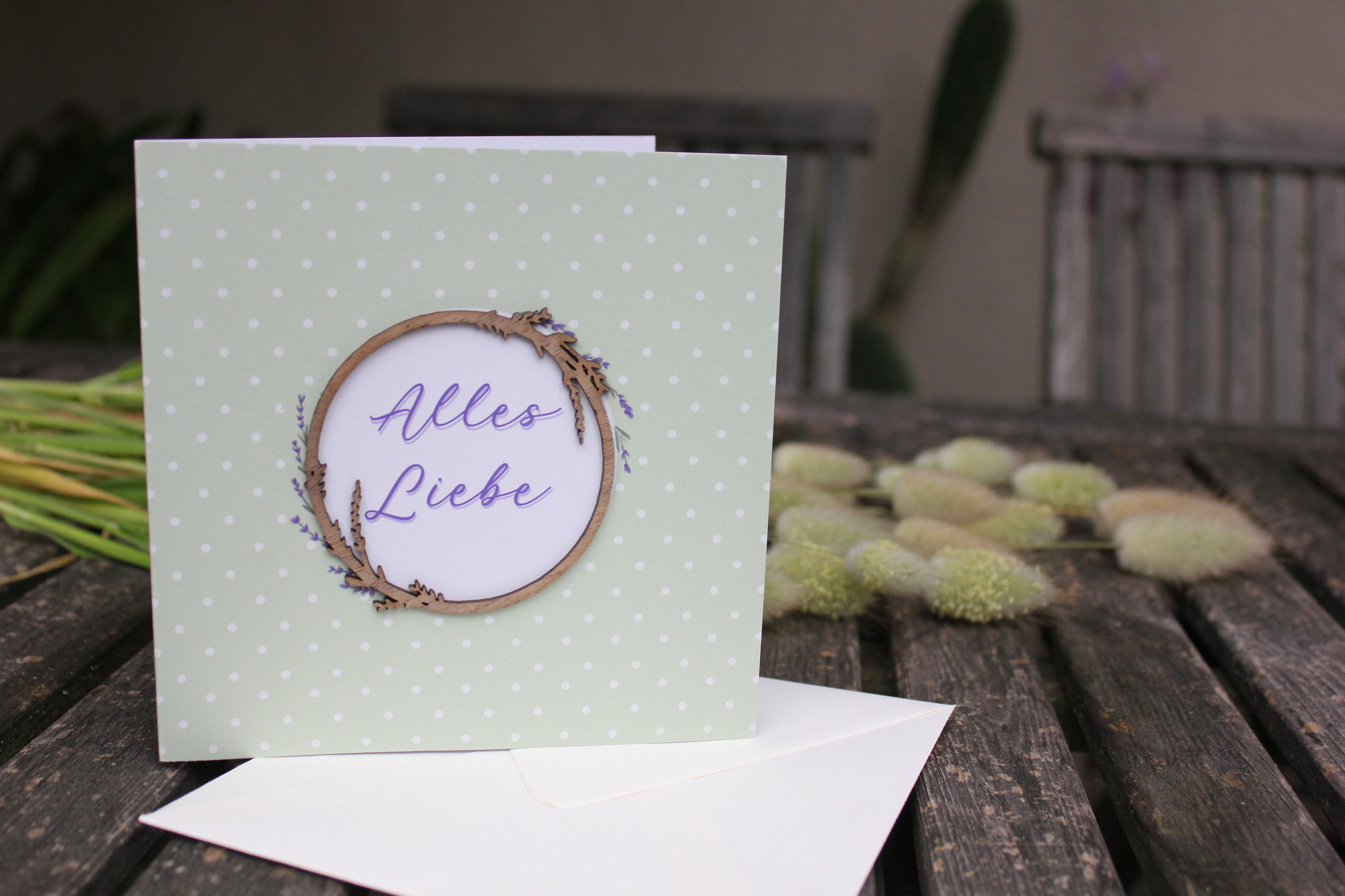Grußkarte mit Holzsticker - Alles Liebe