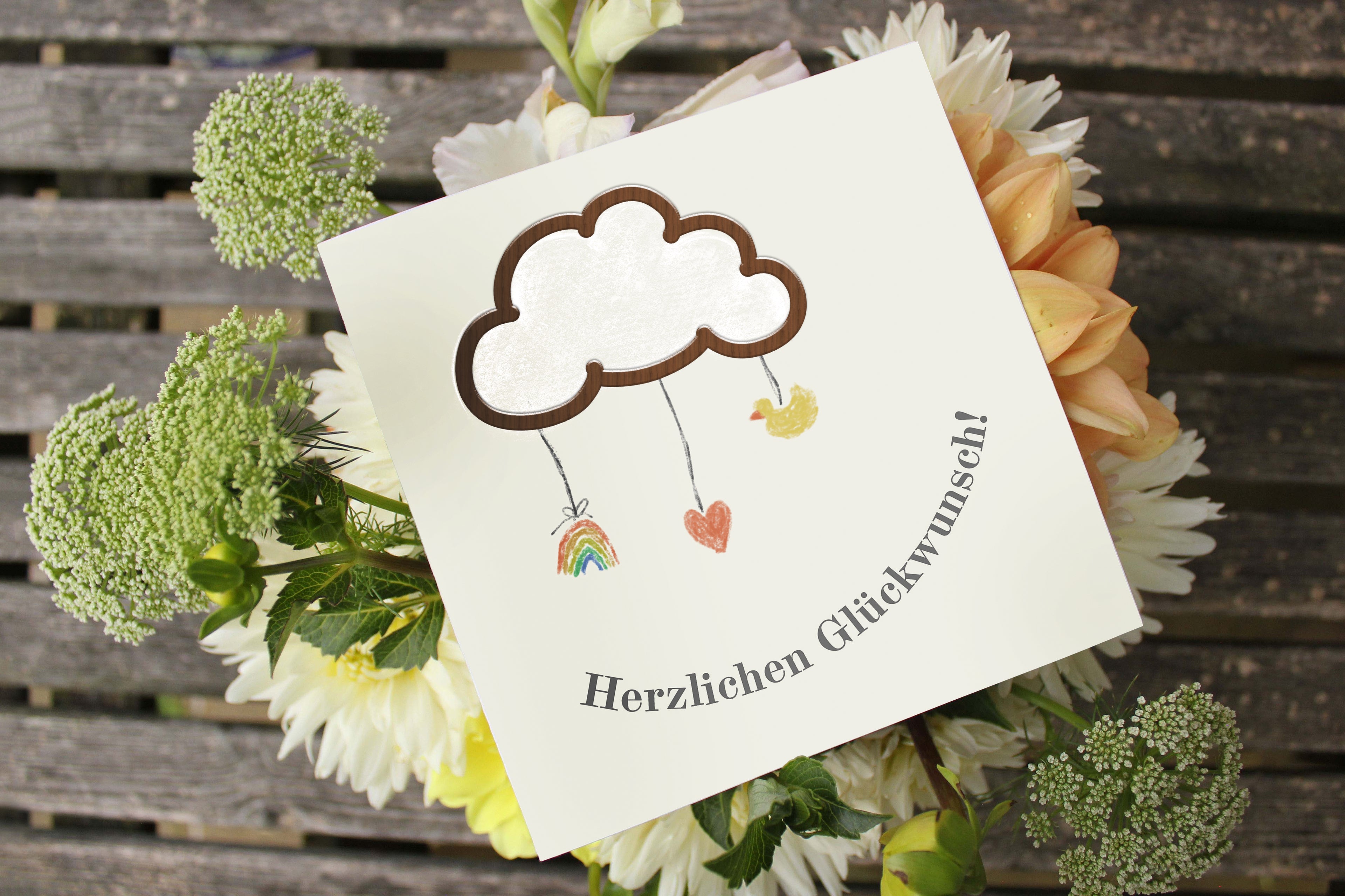 Grußkarte mit Holzsticker - Wolke Baby