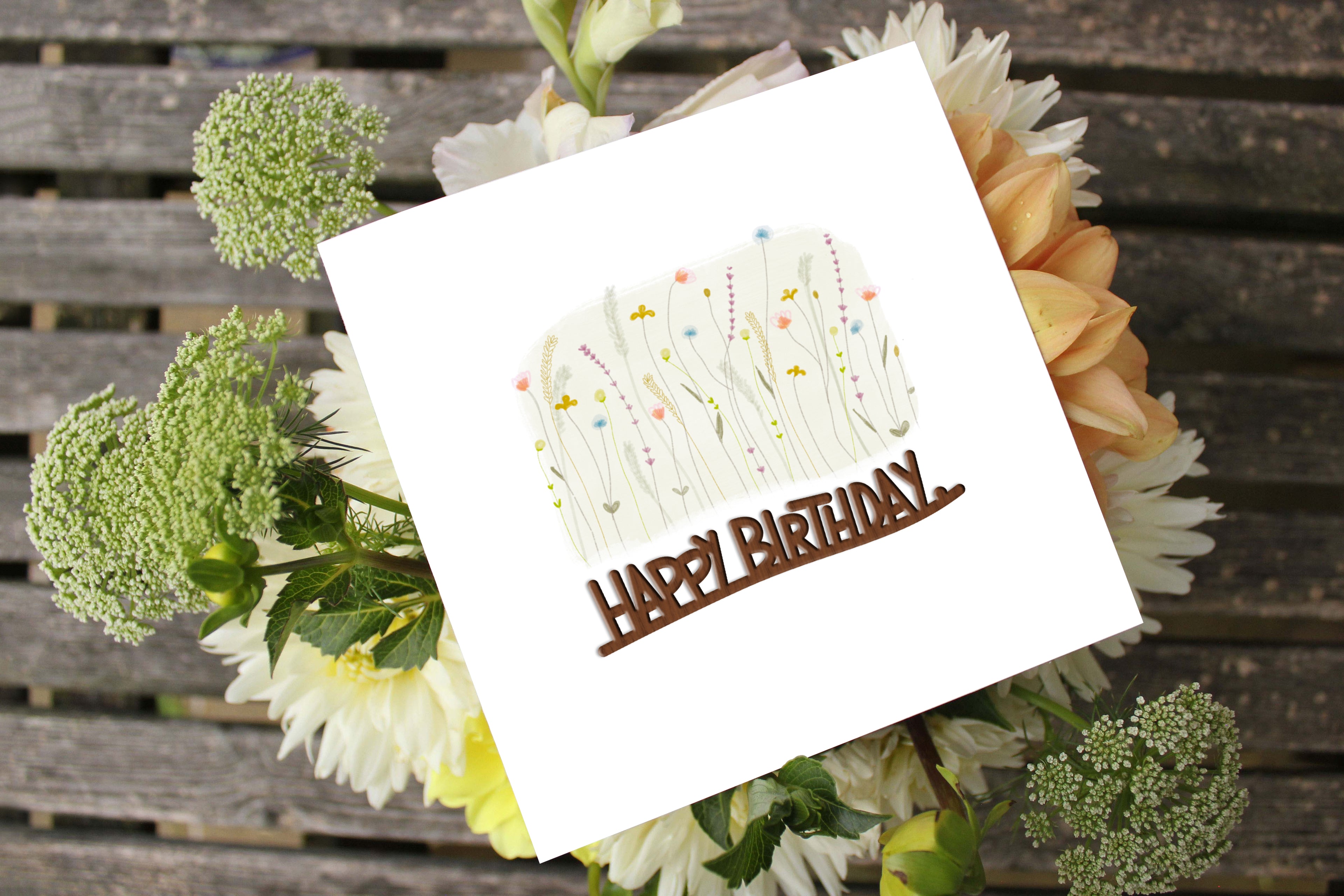 Grußkarte mit Holzsticker - Happy Birthday