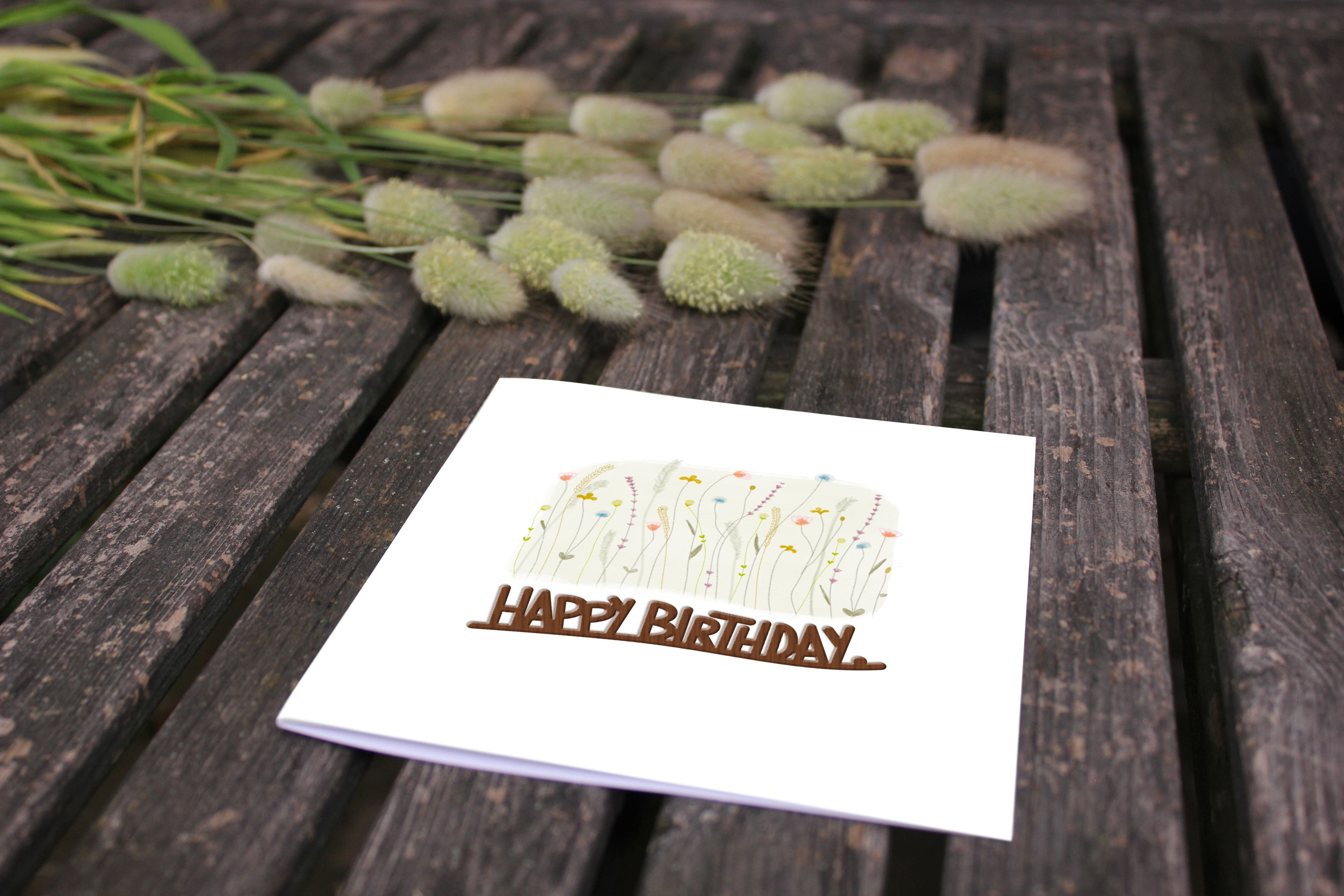 Grußkarte mit Holzsticker - Happy Birthday