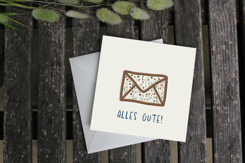 Grußkarte mit Holzsticker - Blumen