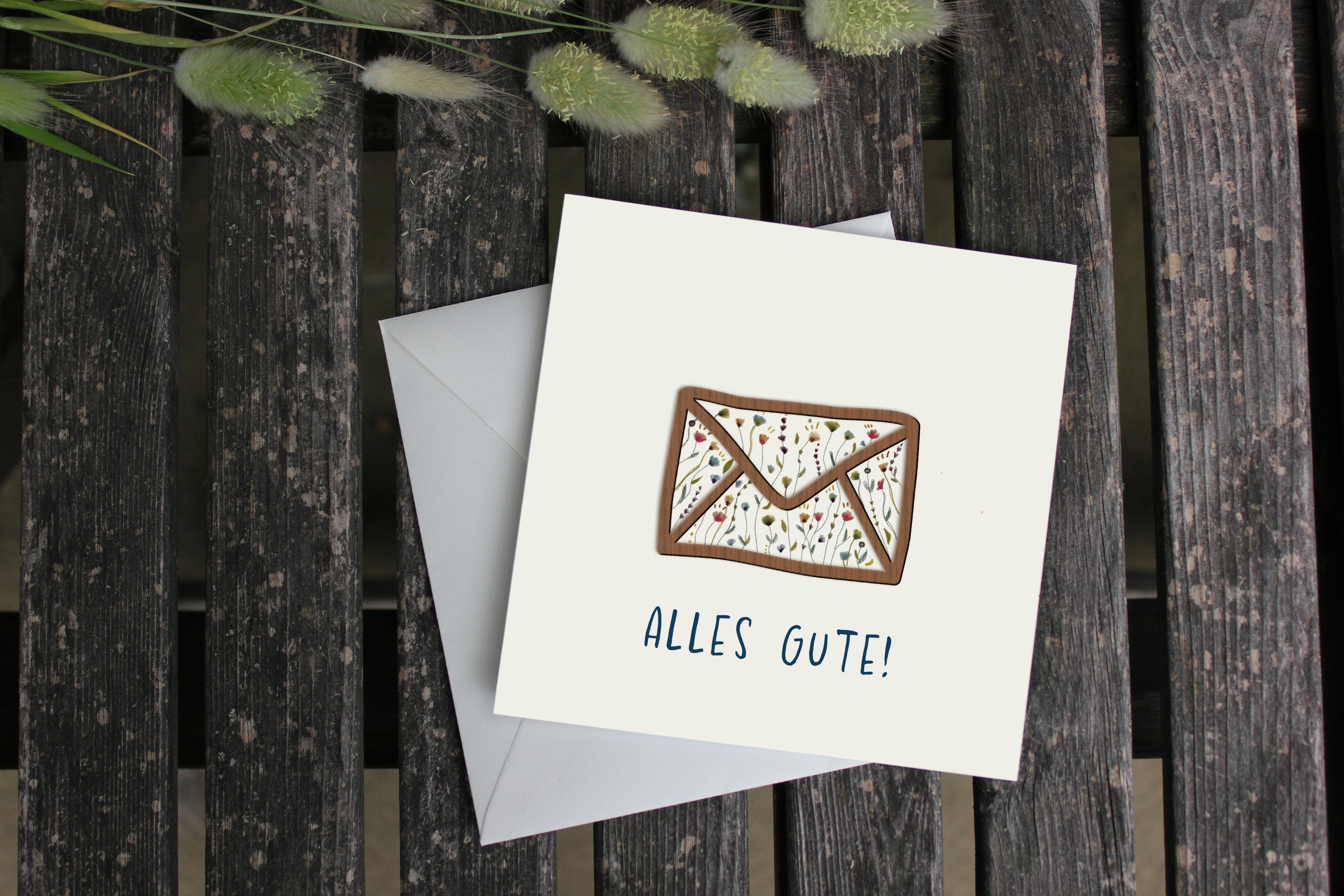 Grußkarte mit Holzsticker - Blumen