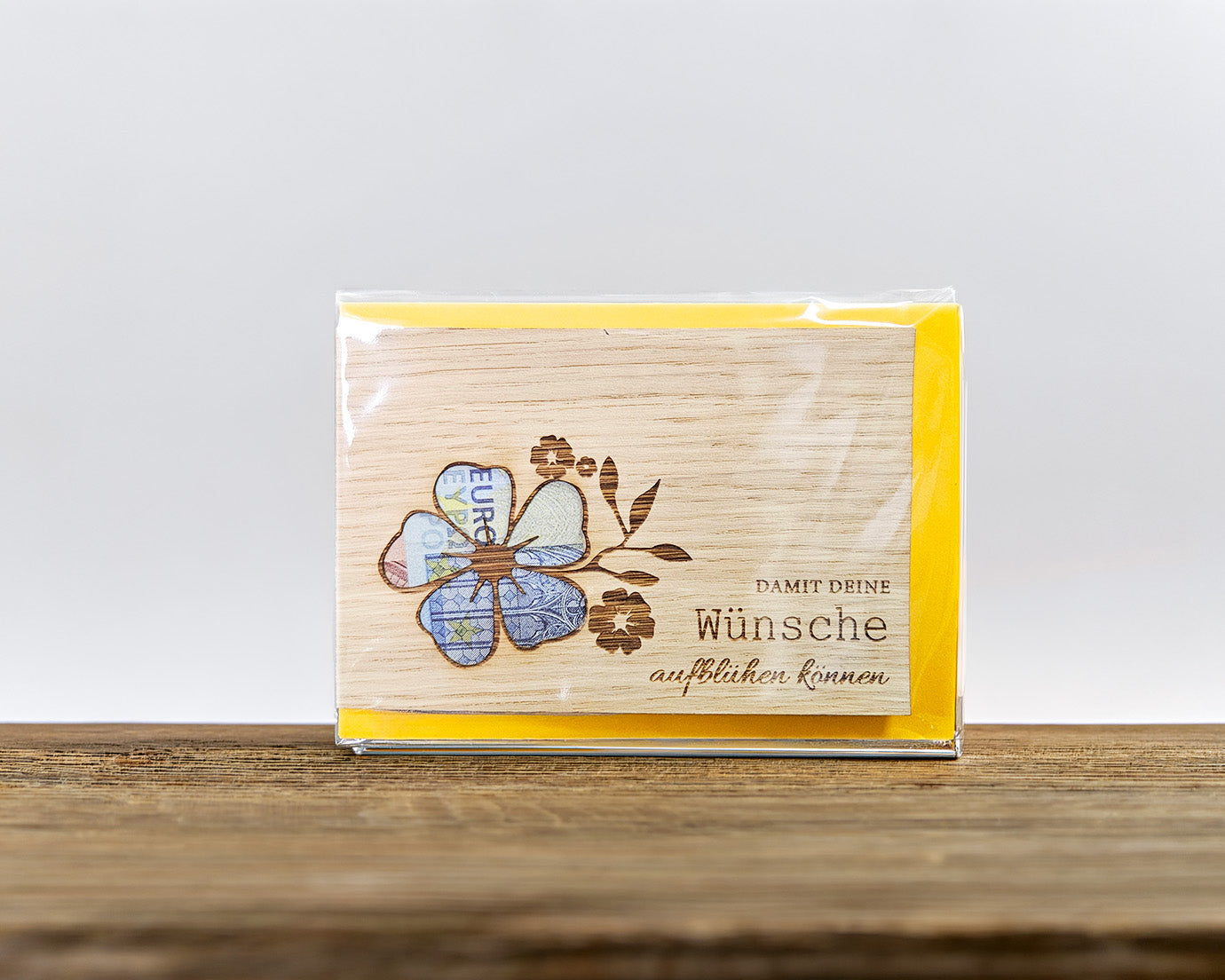Grußkarte Holz Geldgeschenk