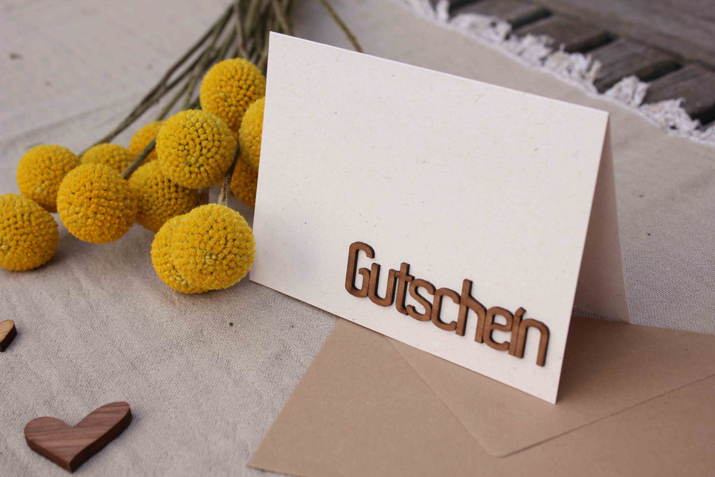 Grußkarte mit Holzsticker - Gutschein