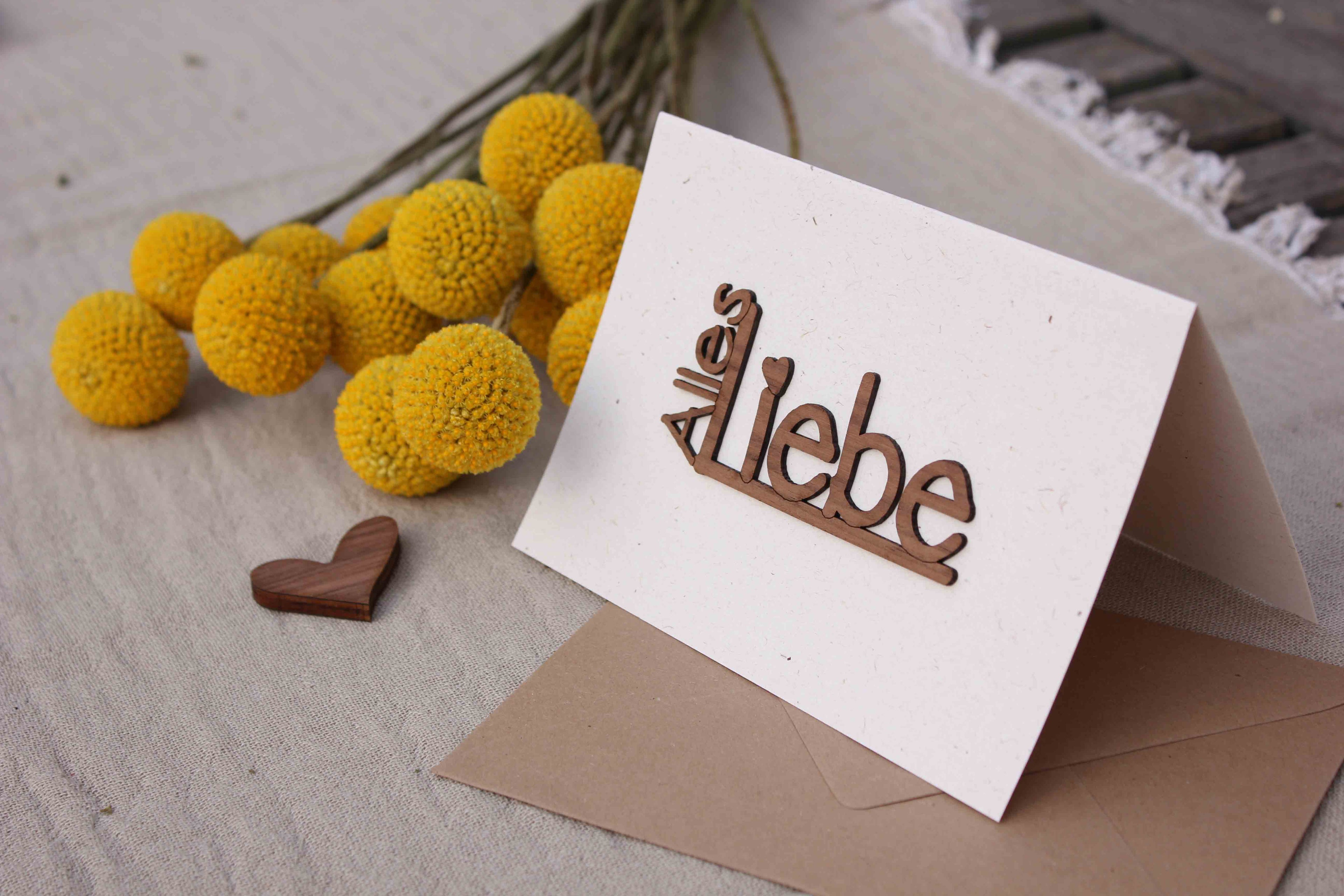 Grußkarte mit Holzsticker - Alles Liebe