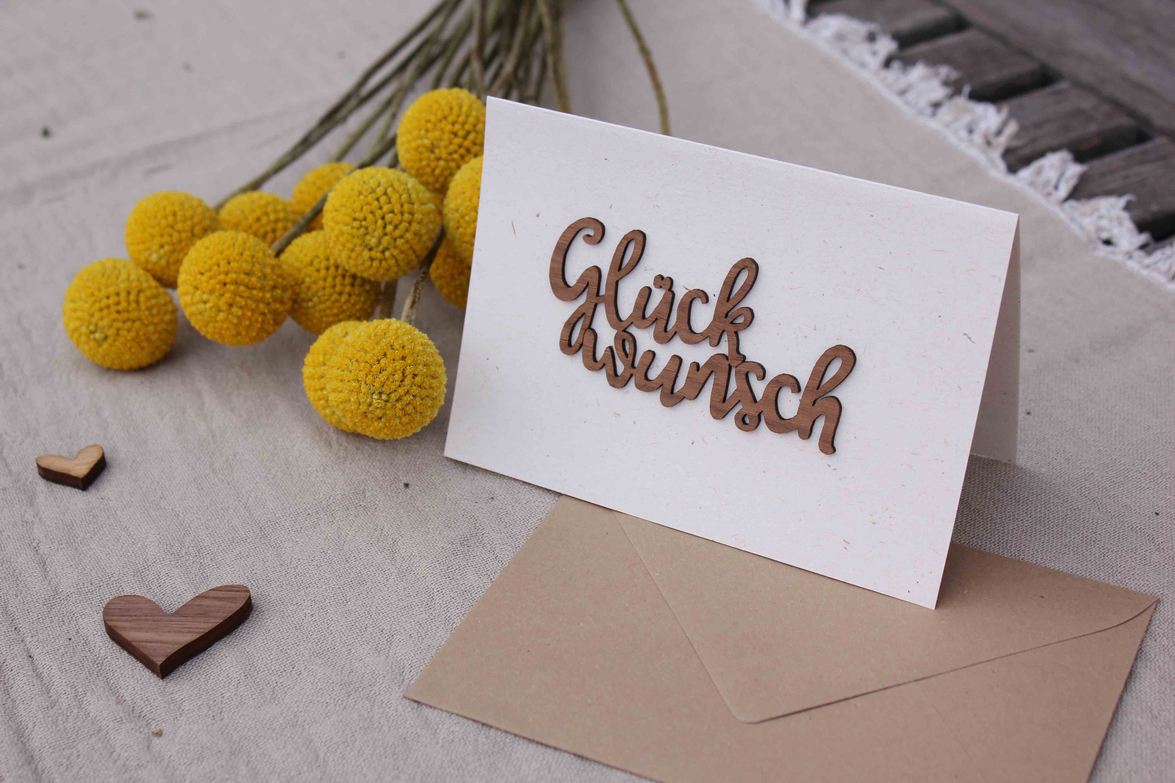 Grußkarte mit Holzsticker - Glückwunsch