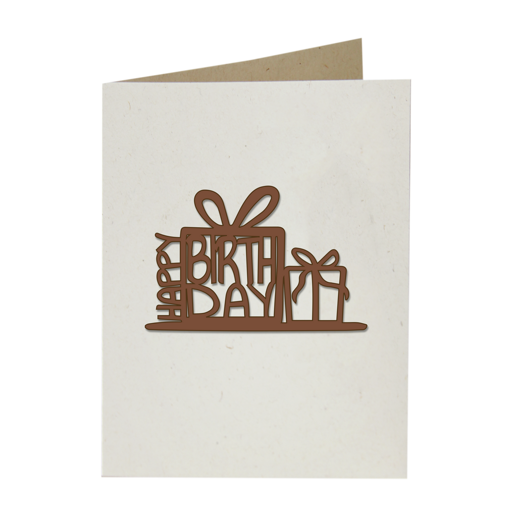 Grußkarte mit Holzsticker - Happy Birthday Päckchen