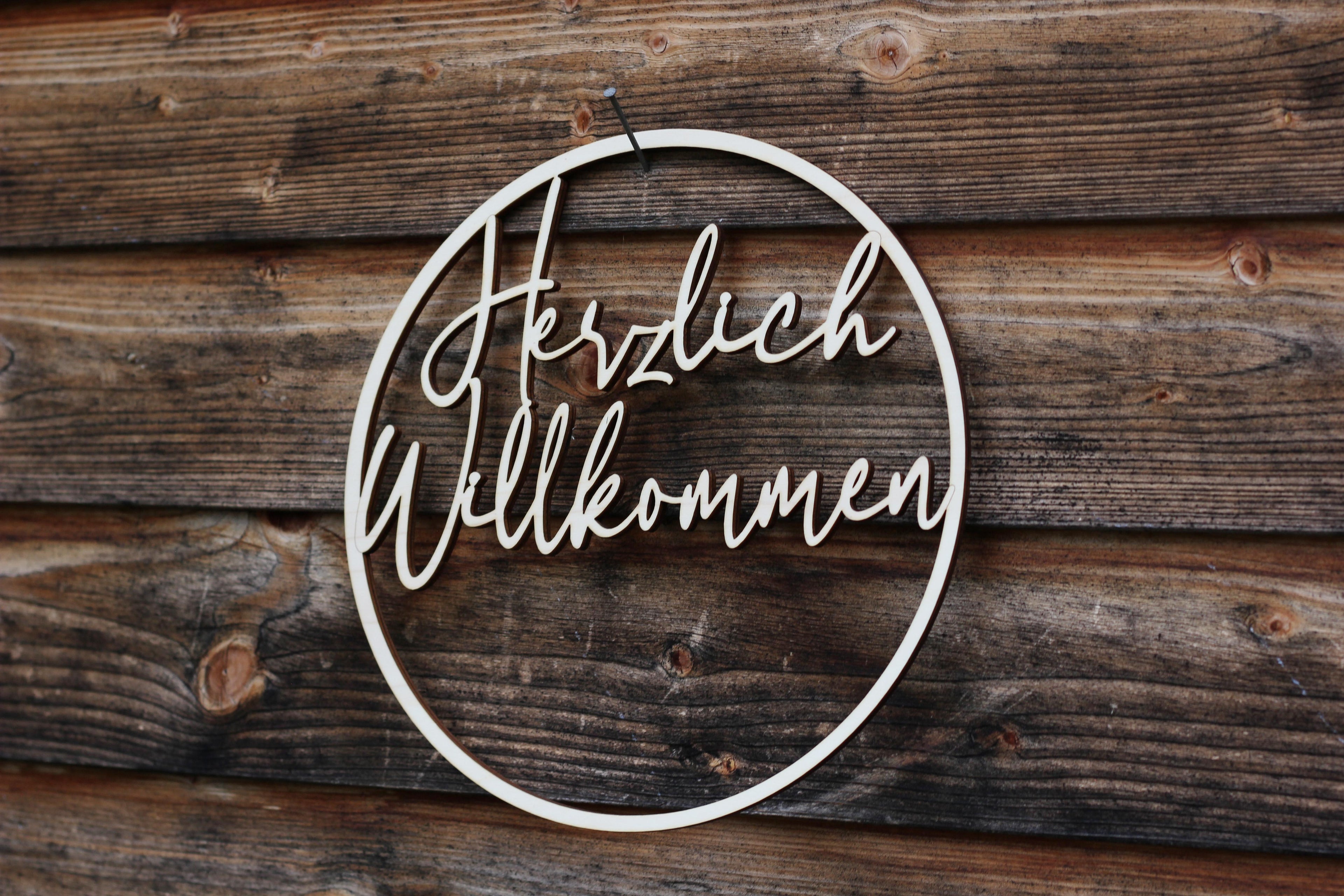 Dekoration Ring Holz - Herzlich Willkommen