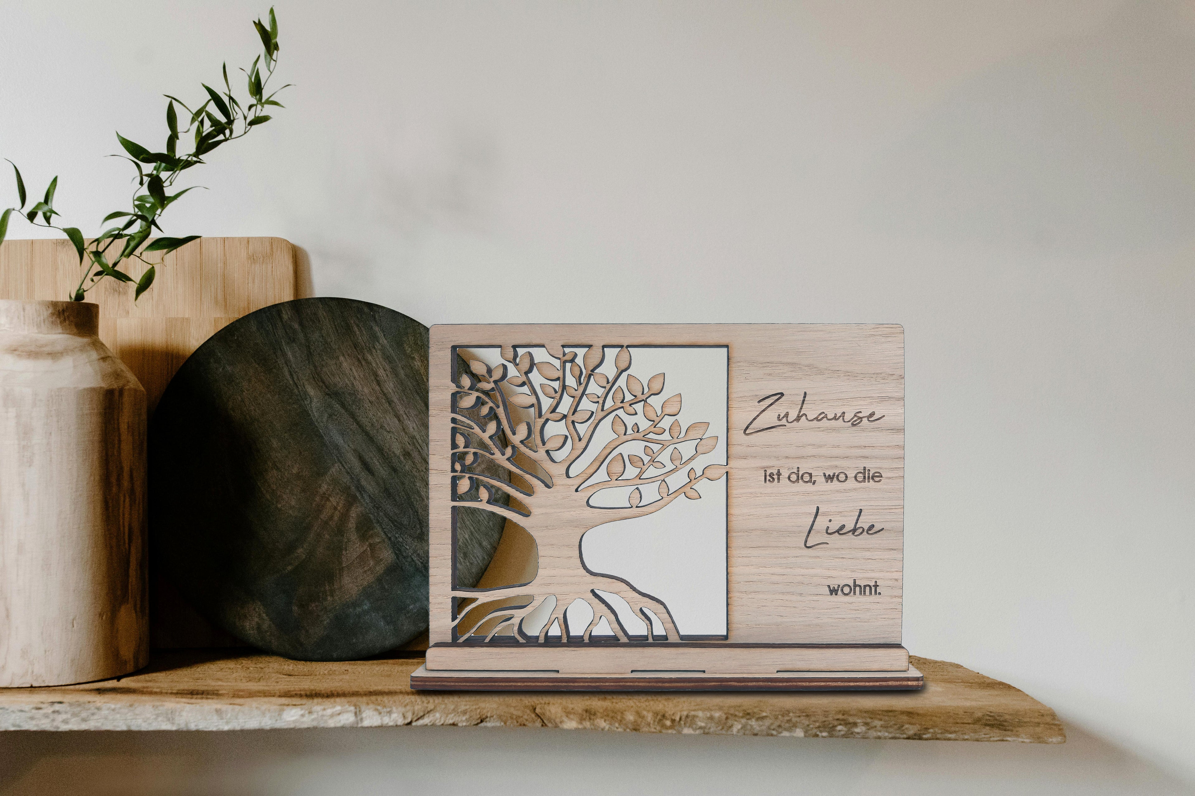 Holz Dekoration mit Spruch Zuhause - Baum des Lebens