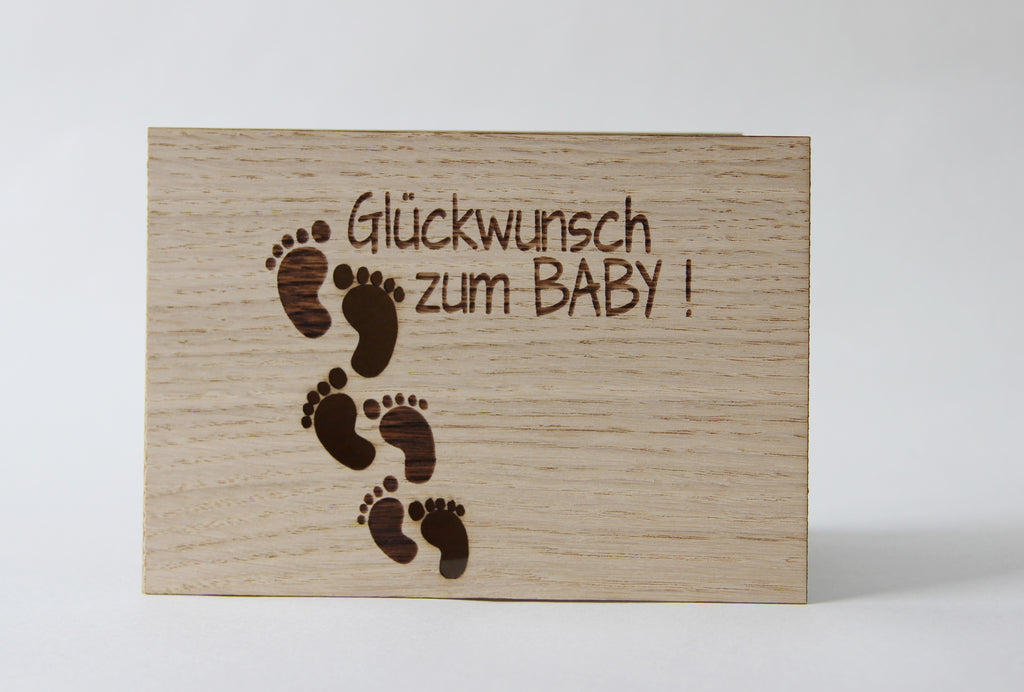 Holzgrusskarte - Glückwunsch zum Baby!