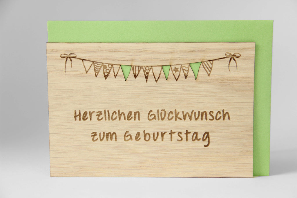 Holzgrusskarte - Herzlichen Glückwunsch