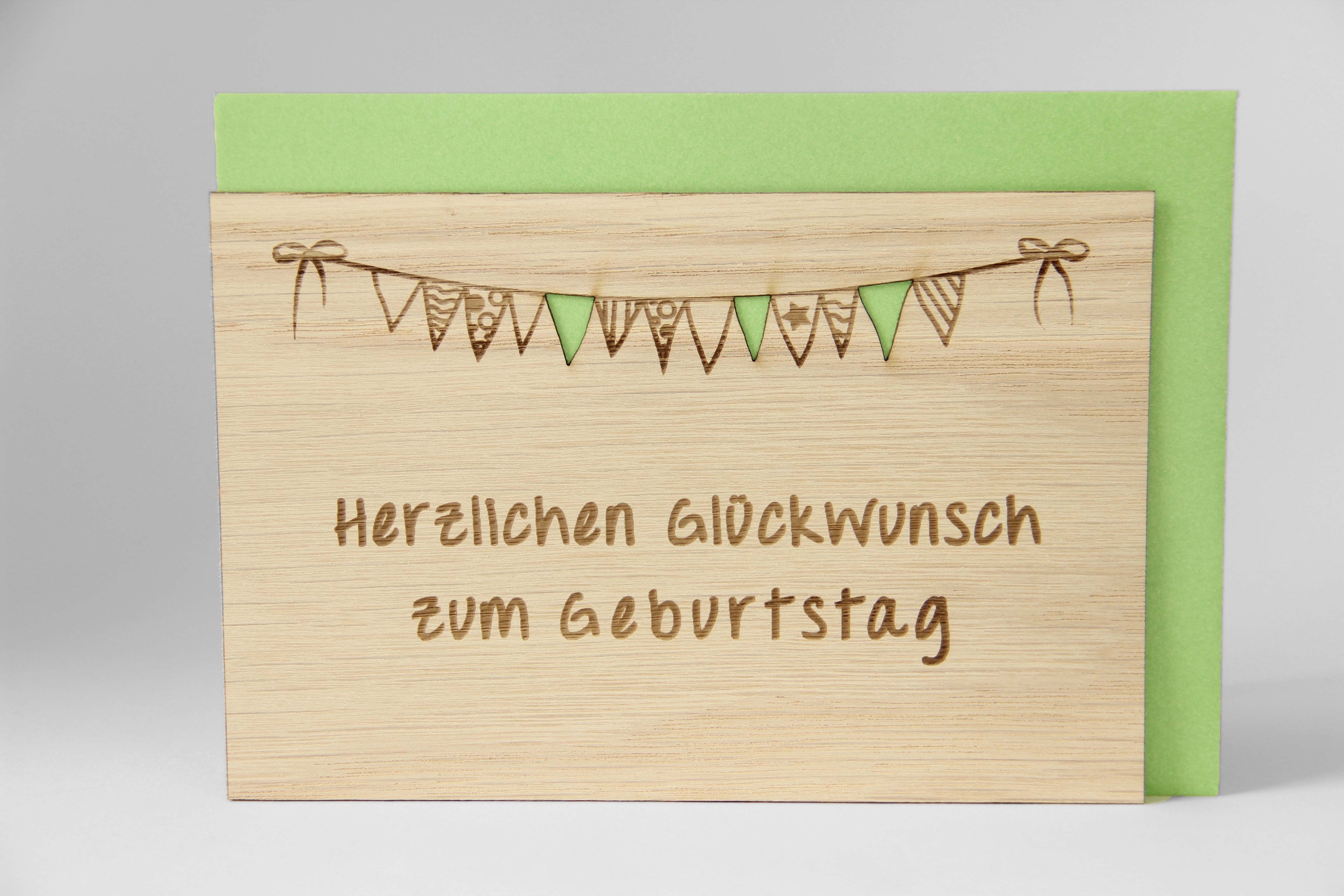 Holzgrusskarte - Herzlichen Glückwunsch