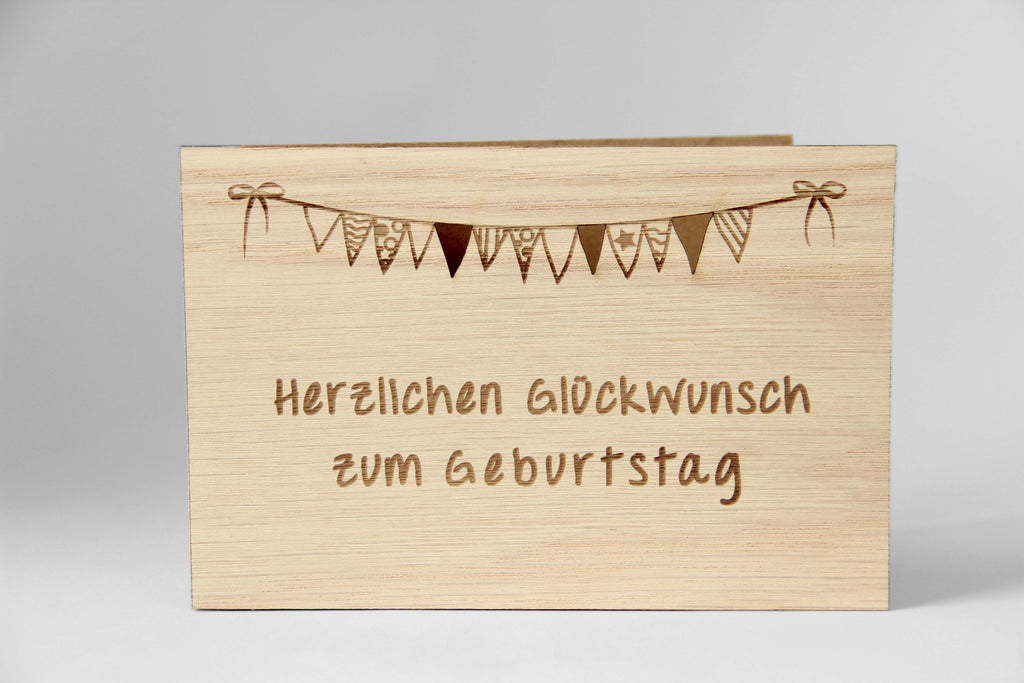 Holzgrusskarte - Herzlichen Glückwunsch