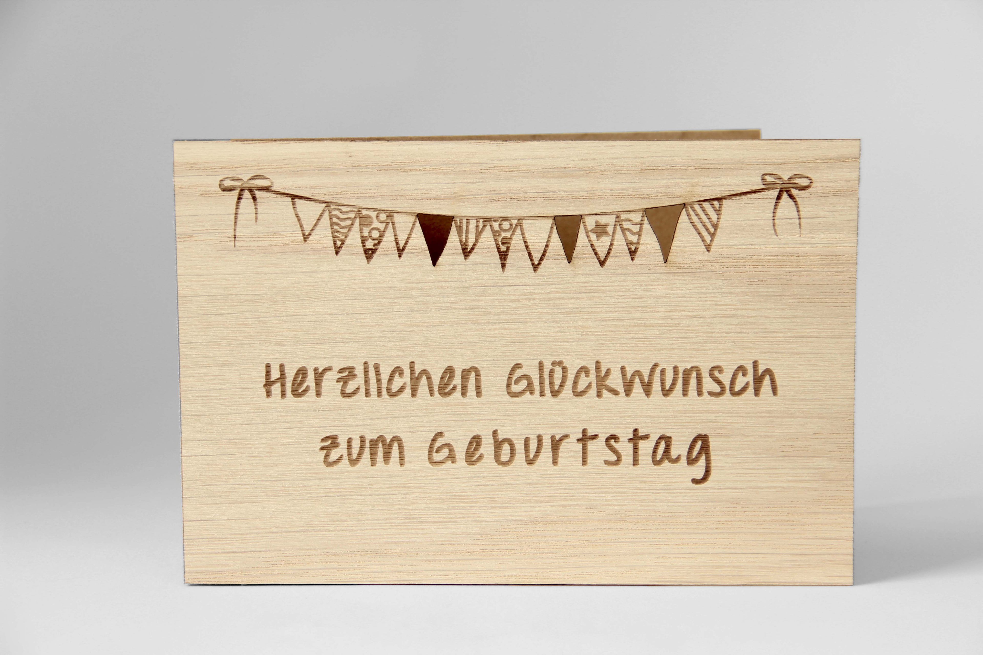 Holzgrusskarte - Herzlichen Glückwunsch