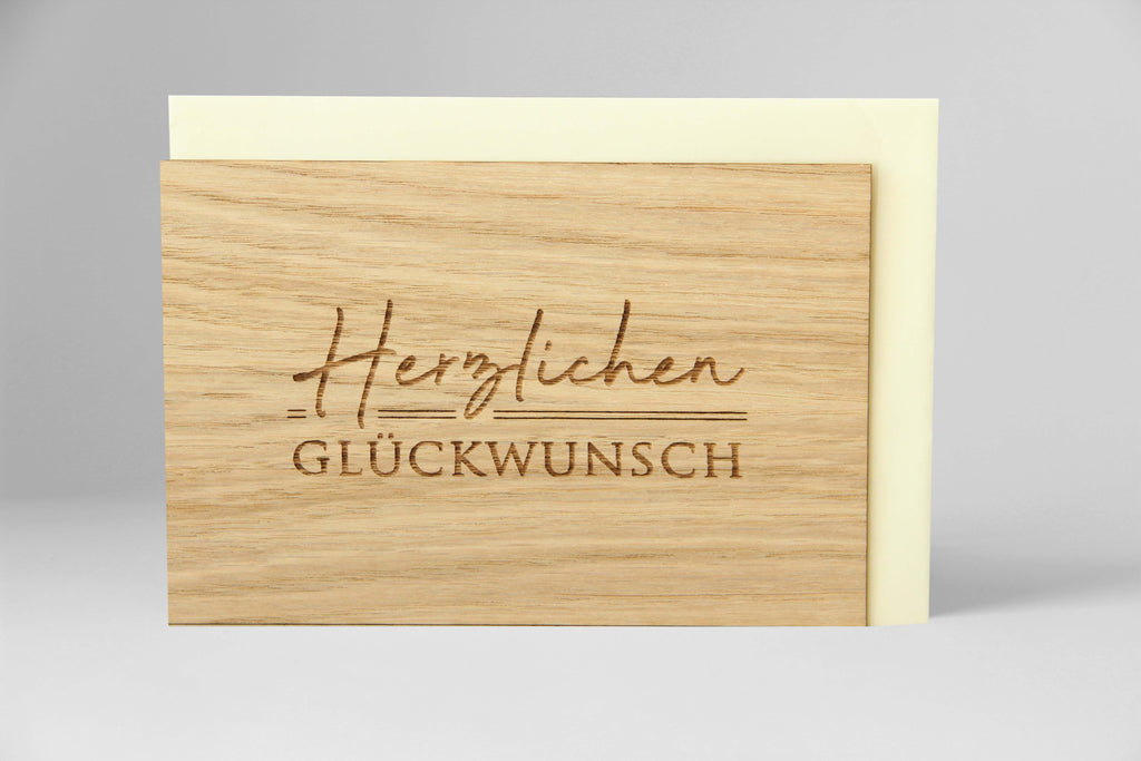 Holzgrusskarte - Herzlichen Glückwunsch