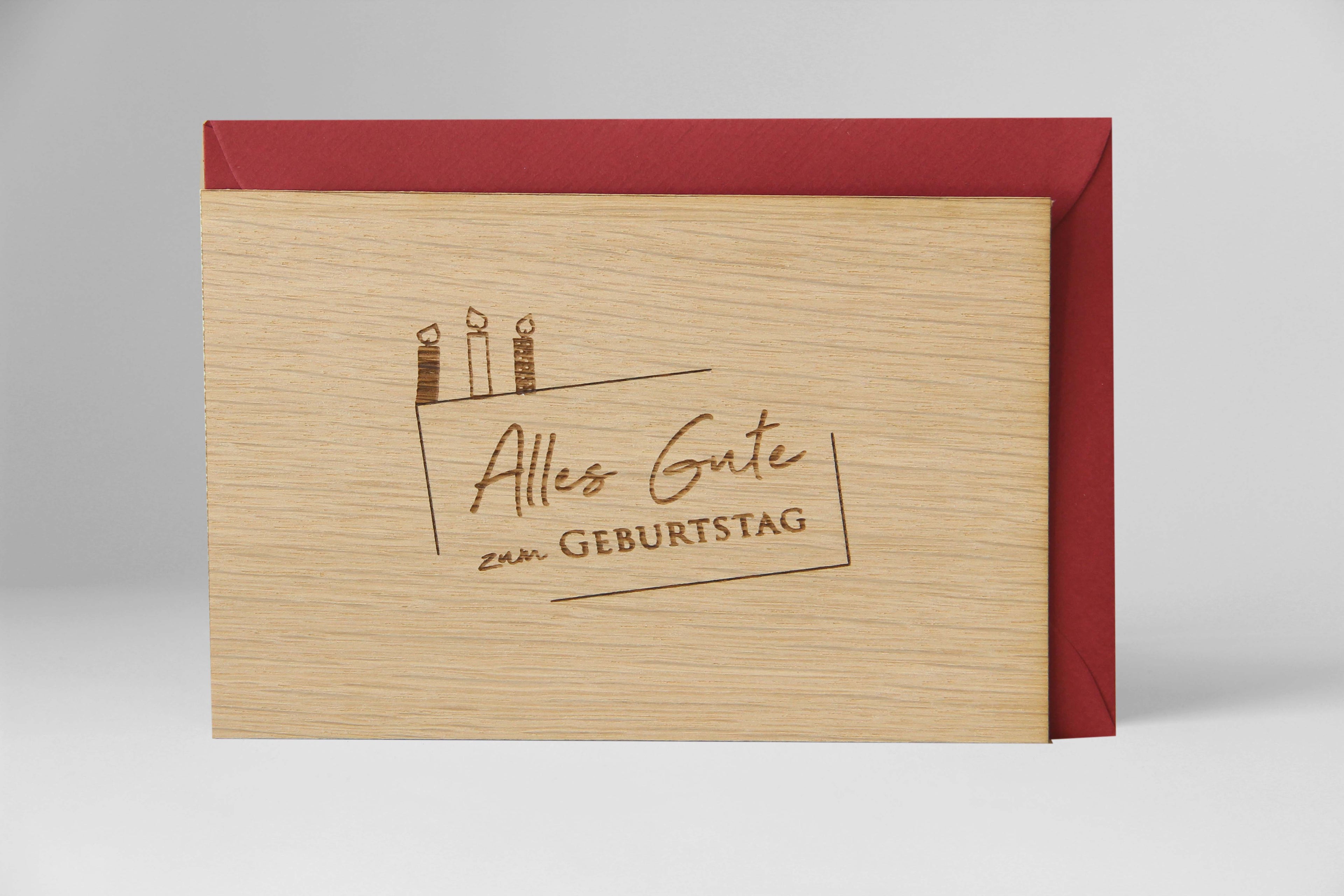 Holzgrusskarte - Alles Gute zum Geburtstag Kerzen