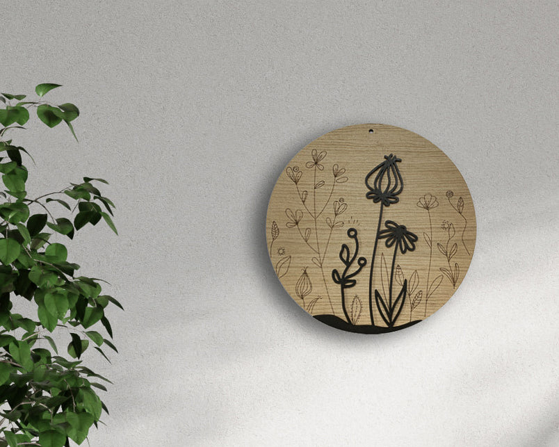 Holzscheibe Eiche - Blumen
